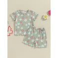 thumbnail image 2 of Suealasg 2Pcs Toddler Baby Girl Summer Clothes 6M 1T 2T 3T 4T Kids Girl Casual Beach Outfits Short Sleeve Floral Print T-Shirts Tops and Elastic Waist Shorts Set, 2 of 7