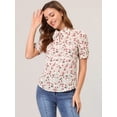 thumbnail image 3 of Unique Bargains Blouse pour Femmes Col Rabattu Fendu Manches Bouffantes Chemise en Chiffon, 3 of 5