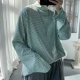 thumbnail image 5 of Camisetas para hombre, camisetas de rayas, sudaderas verdes, ropa para hombre, cuello alto medio, moda Harajuku a granel, Y2k, talla XL, ajuste regular, algodón A, 5 of 5