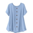 thumbnail image 3 of QIUOMBBP Peplum Shirts for Women Linen Short Sleeve Crew Neck Button Down Tunic Tops Loose Lightweight Summer Casual Tshirts Blue XL, 3 of 10