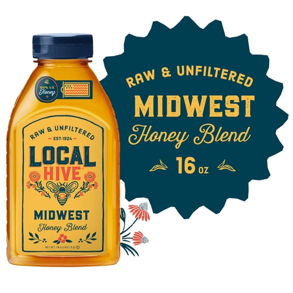 Local Hive, Raw & Unfiltered, 100% U.S. Midwest Honey Blend, 16oz Bottle