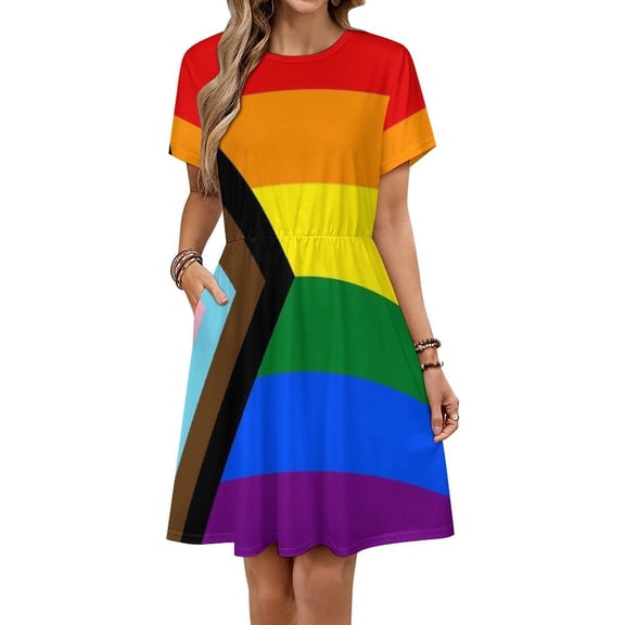 Flag of Progressive Pride Women's Dress Short Sleeve Summer Sundress Summer Women Clothes