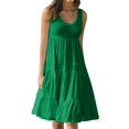 thumbnail image 2 of CHOK Robe Grande Taille pour Femmes Col en V Ample Été Manches Courtes Coton et Lin Robe Bleue, 2 of 6