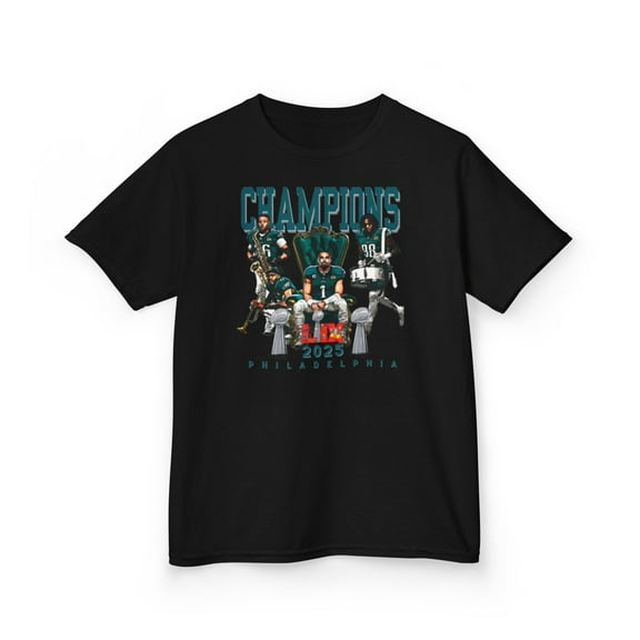2025 Super Bowl Lix Champions Game day Football Cartoon Kids Heavy Cotton Tee-KFSB202519B-Black-XL
