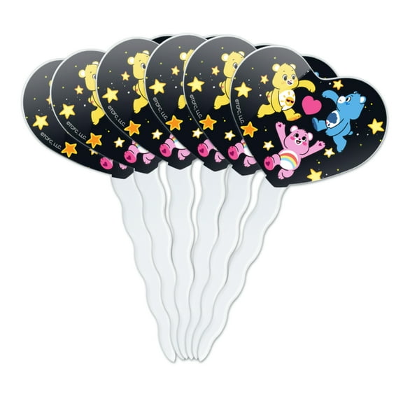 Care Bears: Unlock the Magic Funshine, Grumpy and Cheer Heart Love Cupcake Picks Toppers Decoration Set of 6