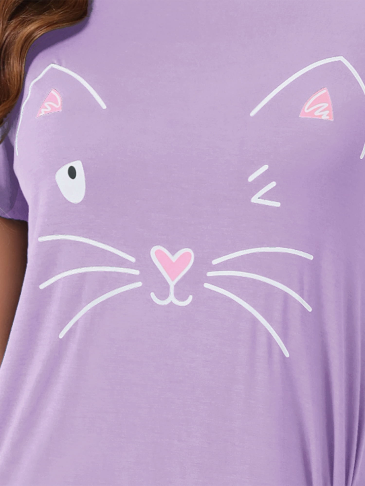 DARING DIVA Women's Cats Cute Printed Short Sleeve Nightgowns XS Light Purple