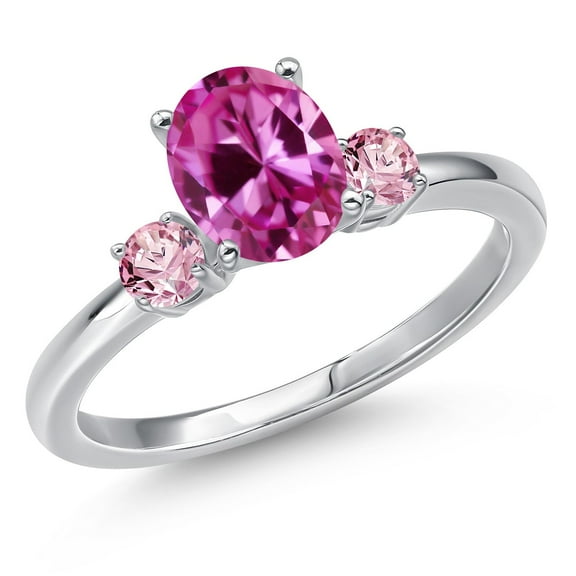 Gem Stone King 14K White Gold Pink Created Sapphire and Pink Lab Grown Diamond Engagement Ring for Women | 1.91 Cttw | Oval 8X6MM | Gemstone September Birthstone | Size 7