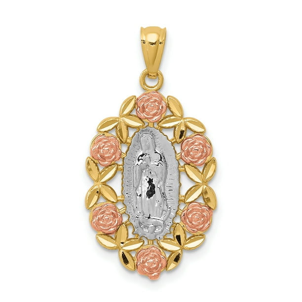 14k Jaune and Or Blanc Deux Tons and Rhodium Plaqué Guadalupe Pendentif Longueur 23mm