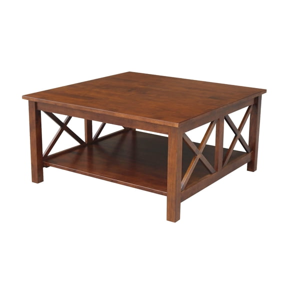 Solid Wood Square Coffee Table With Shelf, Espresso Finish