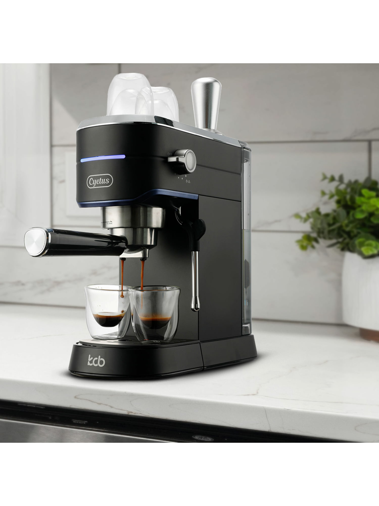Cyetus Black Espresso Machine for At Home Use With Milk Steam Frother Wand  And Electric Coffee Bean Grinder With Removable Stainless Steel Bowl