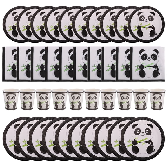 1 Set of Adorable Panda Disposable Paper Plates Napkins Cups Birthday Supply