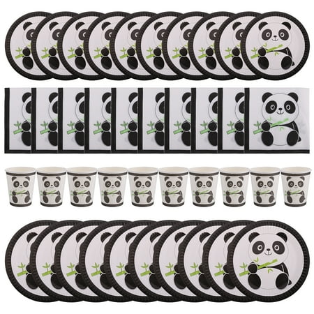 Etereauty 1 Set of Adorable Panda Disposable Paper Plates Napkins Cups Birthday Supply