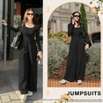 thumbnail image 4 of OQQ Women's Jumpsuits Dressy One Piece Outfits Long Sleeve Crew Neck Casual Wide Leg Pants Jumpsuits, 4 of 7