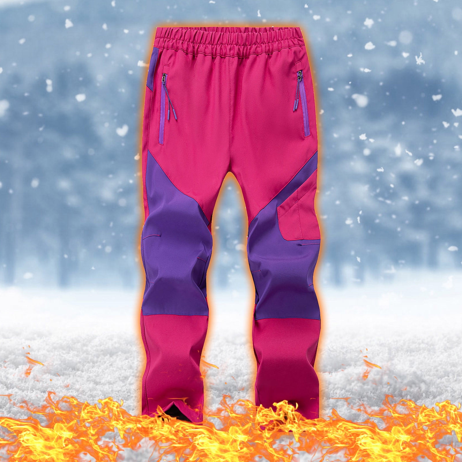 Penkiiy Kids Boys Girls Youth Waterproof Hiking Ski Snow Pants Elastic Waist Warm Insulated Pants Hot Pink Clearance for 11 12 Years
