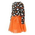 thumbnail image 2 of Girls Long Sleeve Tutu Dress Cute Pumpkin Ghost Halloween Outfit (6Y, Orange), 2 of 5
