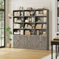 thumbnail image 2 of Homfa Triple Row 4 Tier Bookcase with Door, 70" Wide Large Bookshelf with 12 Display Cubicles, 72" Tall Farmhouse Bookcase for Home Office Living Room, Antique Gray, 2 of 7
