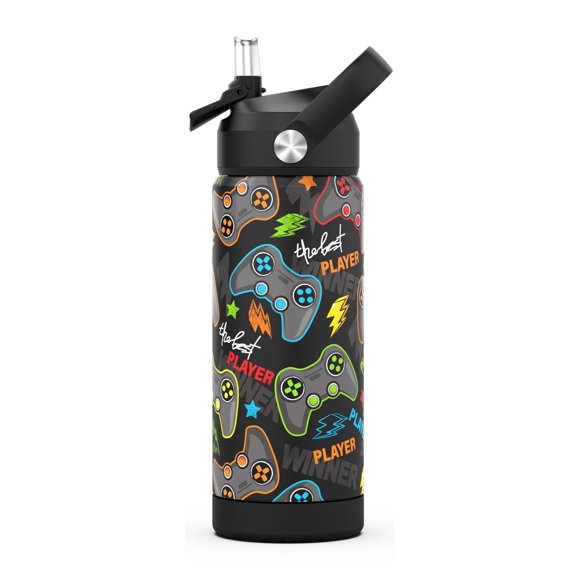 Ntswasd Botella De Agua Para Niños Con Pajita, Vasos Aislados Para Niños De 18 Oz Con Acero Inoxidable A Prueba De Fugas Para Deportes Escolares Y Viajes (Juego)