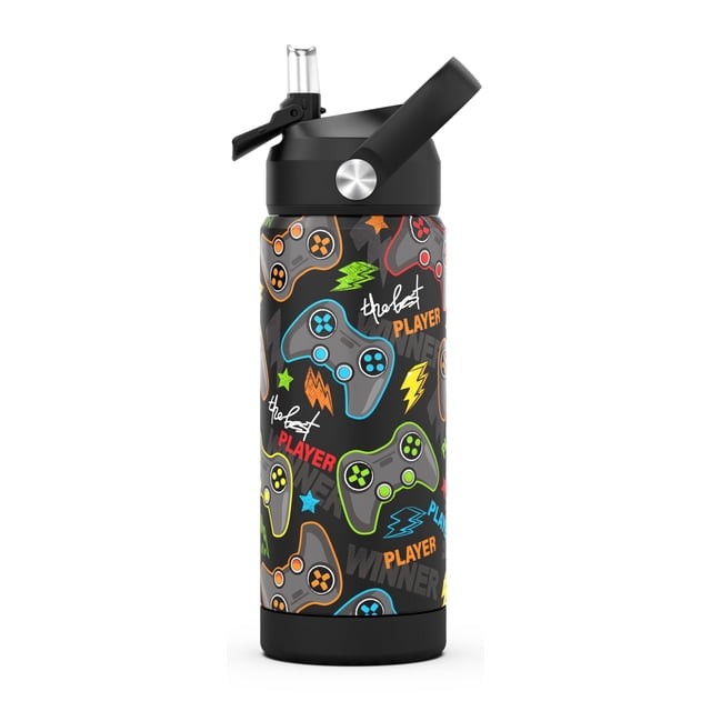 Ntswasd Botella De Agua Para Niños Con Pajita, Vasos Aislados Para Niños De 18 Oz Con Acero Inoxidable A Prueba De Fugas Para Deportes Escolares Y Viajes (Juego)