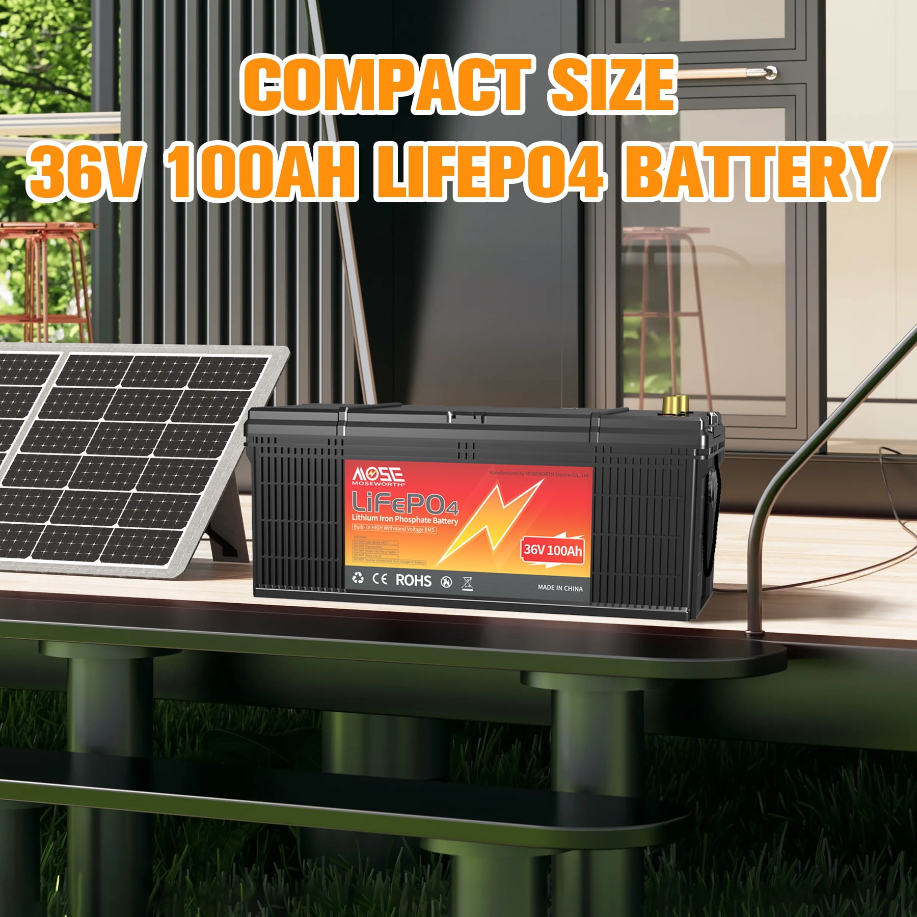 36V 100Ah LiFePO4 Battery,200A BMS,MOSEWORTH for Golf Carts,RV,Marine,Trolling Motor,Solar,Camping,Boat,15000+Deep Cycles Battery with a Charger