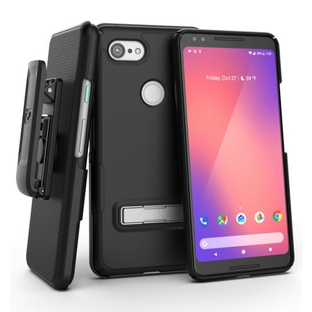 - Encased Slimline Pixel 3 Belt Clip Case, Ultra Slim Fit Protective Cover with Metal Kickstand & Holster Shell Combo (Rub