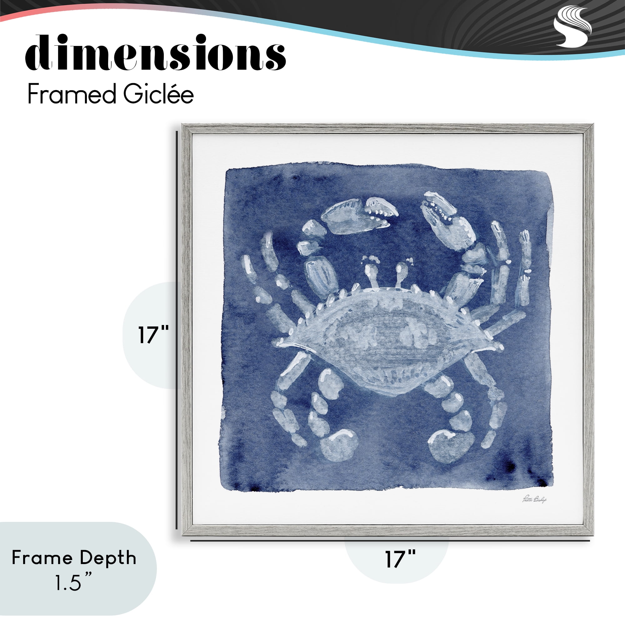 Stupell Industries White Crab on Indigo Gray Framed Giclee Art, design by Patti Bishop