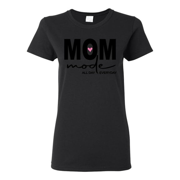 Wild Bobby, Mom Mode All Day Everyday Mother's Day Womens Graphic Tee, Black, Small