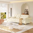 thumbnail image 2 of FFH 104.7" Cloud Sectional Sofa, Tufted Chenille Sleeper Sofa with Movable Armrests and Pillows, 4 Seater Oversized Couch with Deep Seat for Living Room, Beige, 2 of 9