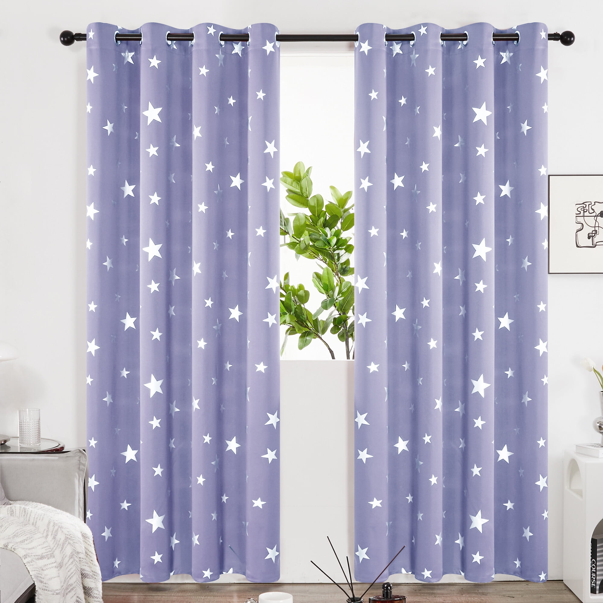 Deconovo Foil Print Star Blackout Curtains Grommet Room Darkening
