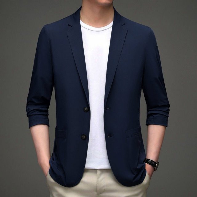 Traje informal de verano fino con protección solar para hombre de mediana edad, traje de papá de seda de hielo transpirable, chaqueta para hombre