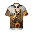 thumbnail image 2 of Picia Cute Corgi Sunflower Gentle Cotton Regular Fit Short Sleeve Casual Hawaiian Shirt for Men-3X-Large, 2 of 8