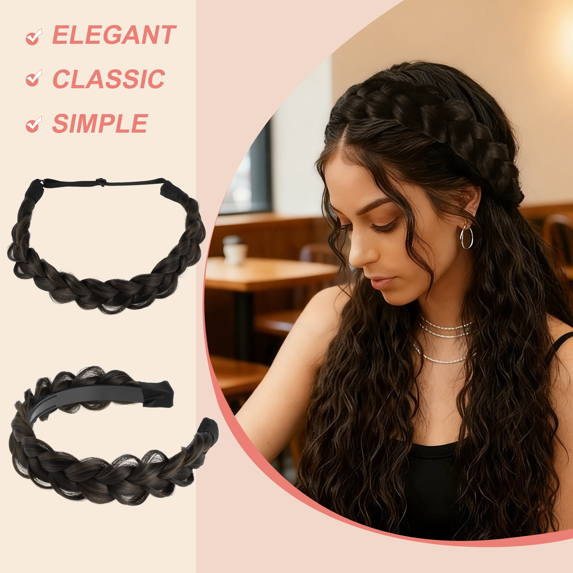 Unique Bargains Braided Hairpiece Elastic Band for Various Looks 1 Set Balck Brown