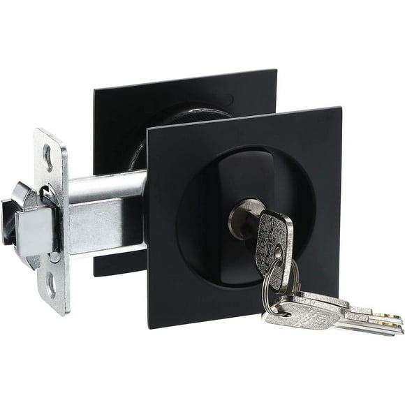 Matte Black Pocket Door Lock With Keys, Invisible Recessed Handle