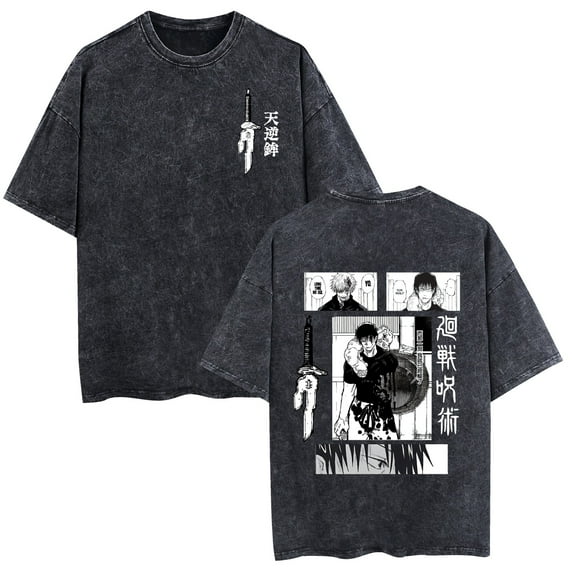 TPUABR Fushiguro Toji Anime Washed Cotton T-shirt Harajuku Retro Hip-hop Street Short Sleeve