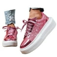 thumbnail image 3 of Womens Fashion Platform Glitter Sneakers High Top Sparkly Lace Flats Running Bling Tennis Shoes for Women, 3 of 7