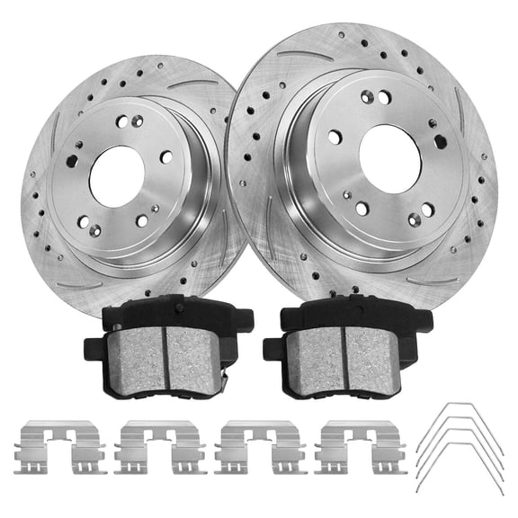 Aurogenix -Rear Brake Kit for 2008-2017 Honda Accord Drilled Slotted Disc Brake Rotors Ceramic Brakes Pads 2009 2010 2011 2012 2013 2014 2015 2016 Replacement : 11.10" inch Rotor