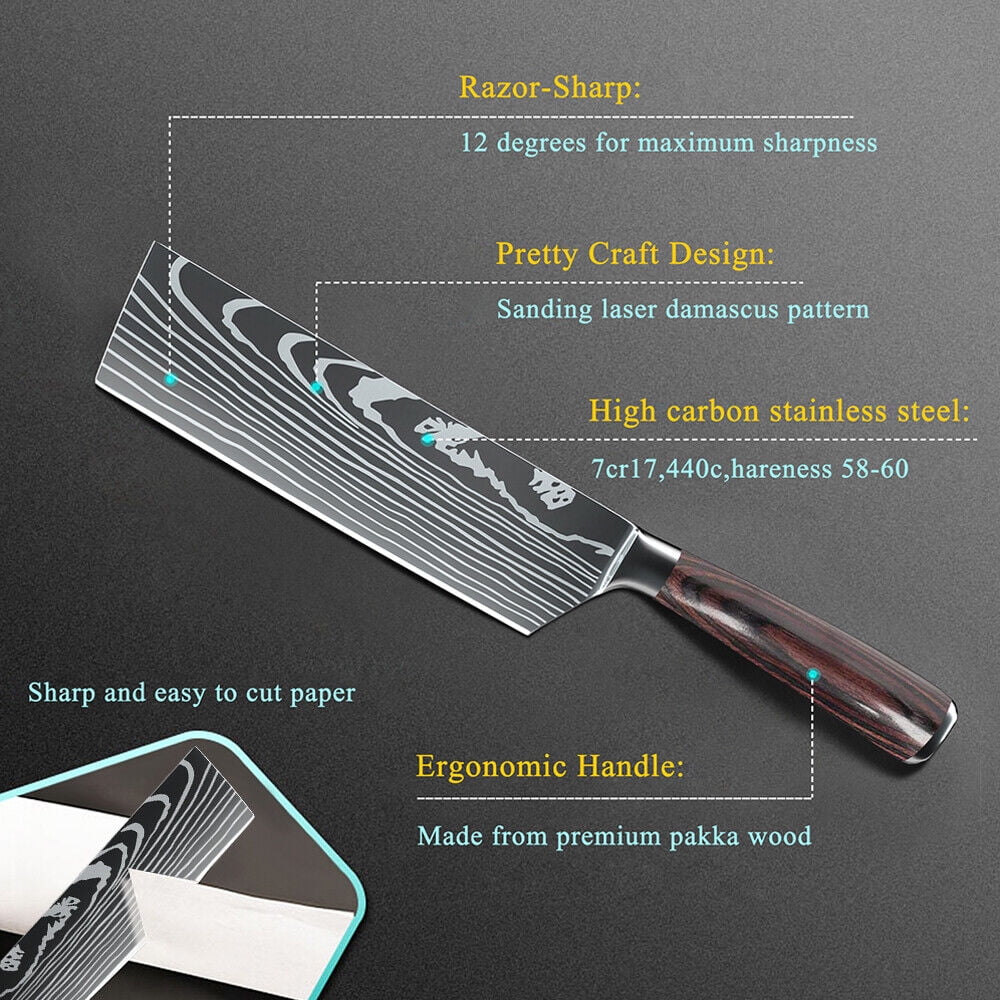 DFITO 8Pcs Kitchen Knife Set Damascus Pattern Stainless Steel Pro Chef Knives for Gift
