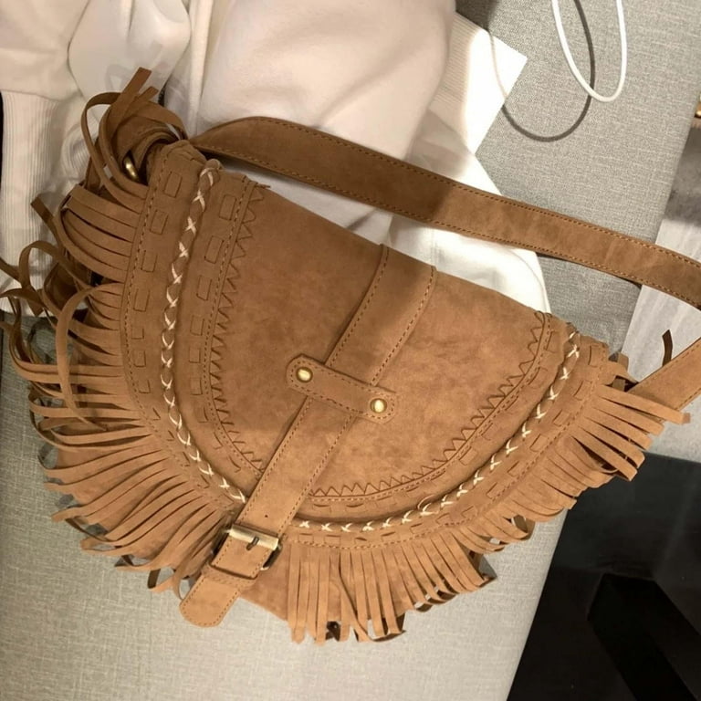 Brown Fringe Bag Handmade Tassel Bag With Genuine Leather 