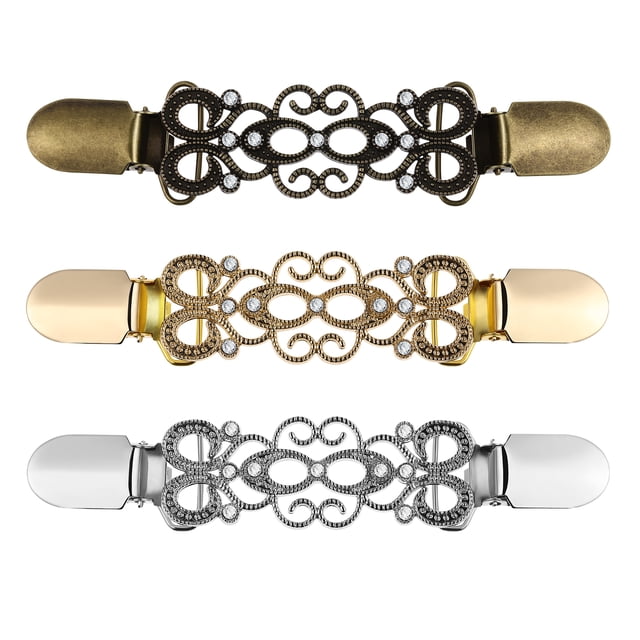 MasteelfCA 3pcs Rhinestones Sweater Clips Woman Clothes Clips Decorative Cardigan Clips Clothes Accessories