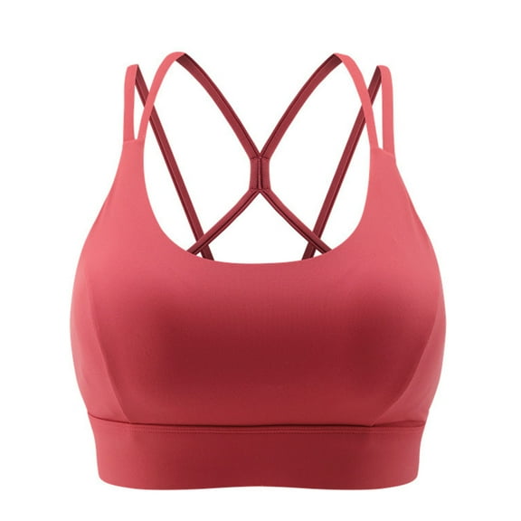 vigerkar Strappy Sports Bras for Women - Padded Yoga Gym Bra Low Impact Womens Workout Tops (Red, XL)
