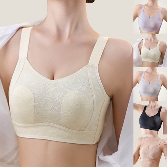 Pretxorve Women's Everyday Bras Solid Wireless Side Support Small Bust Breathable Uplift Bra