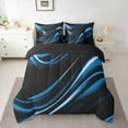 thumbnail image 3 of Manfei Blue Black 7-Piece Bedding Comforter Set,Modern Minimalist Geometric King Bedding Sets,Abstract Wave Lines Bed Sheets For Teens,Ultra Soft Home Decor Reversible, 3 of 9