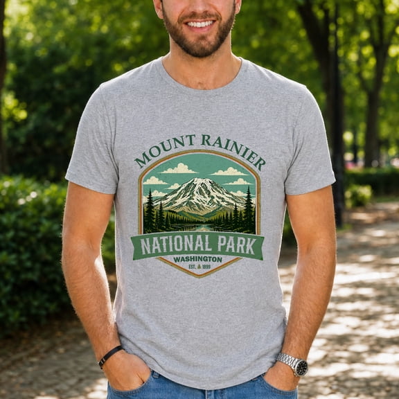 Jollimate Mount Rainier National Park Washington Shirt, Men Vintage Hiking T-Shirt, Outdoor Nature Graphic Tee, Gift for Men
