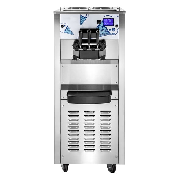KFFKFF Commercial Ice Cream Maker 2500W Commercial Ice Cream Machine with Two 12L Hoppers Soft Serve Machine with 3 Flavors Compressor Soft Ice Cream Machine with LCD Panel