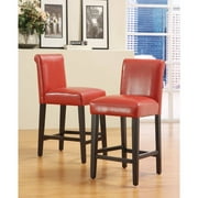 Arica Upholstered Barstools 29" with Espresso Wood Legs, Set of 2, Red