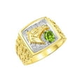 thumbnail image 4 of RYLOS Men's Rings Yellow Gold Plated Silver Rings Lucky Nugget Horse Head 6X4MM Gemstone & Diamond Ring Peridot August Birthstone Rings For Men Size 11, 4 of 8