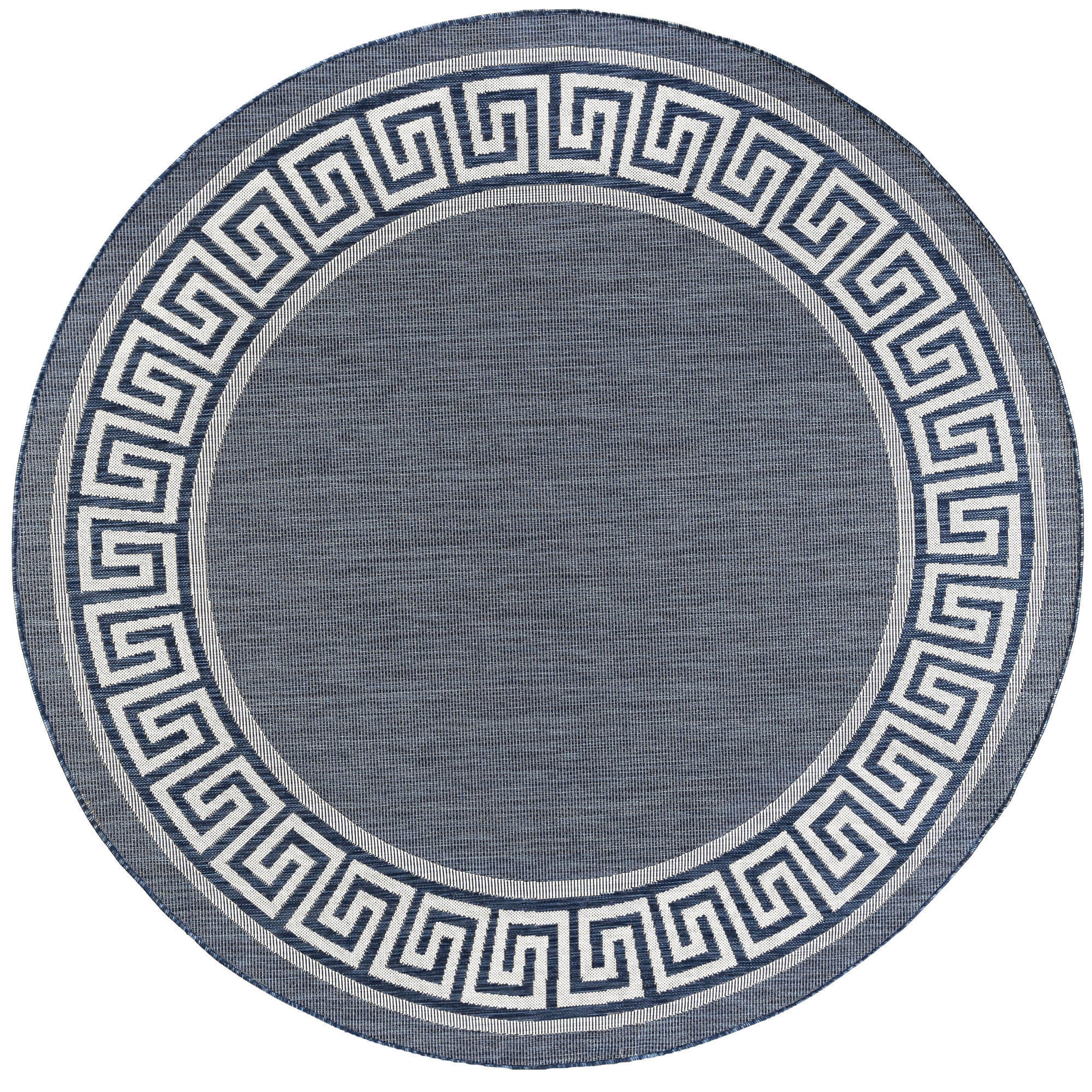 8ft Round Water Resistant, Large Indoor Outdoor Rugs for Patios, Front Door Entry, Entryway, Deck, Porch, Balcony | Outside Area Rug for Patio | Navy, Greek Key | Size: 7'10'' Round