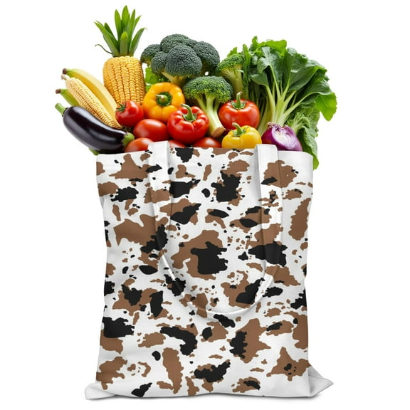Reusable Canvas Tote Bag – Cute Cow Print & Highland Cow Watercolor Design – Farmhouse Style Eco-Friendly Cotton Bag for Women, Country Lovers & Everyday Use