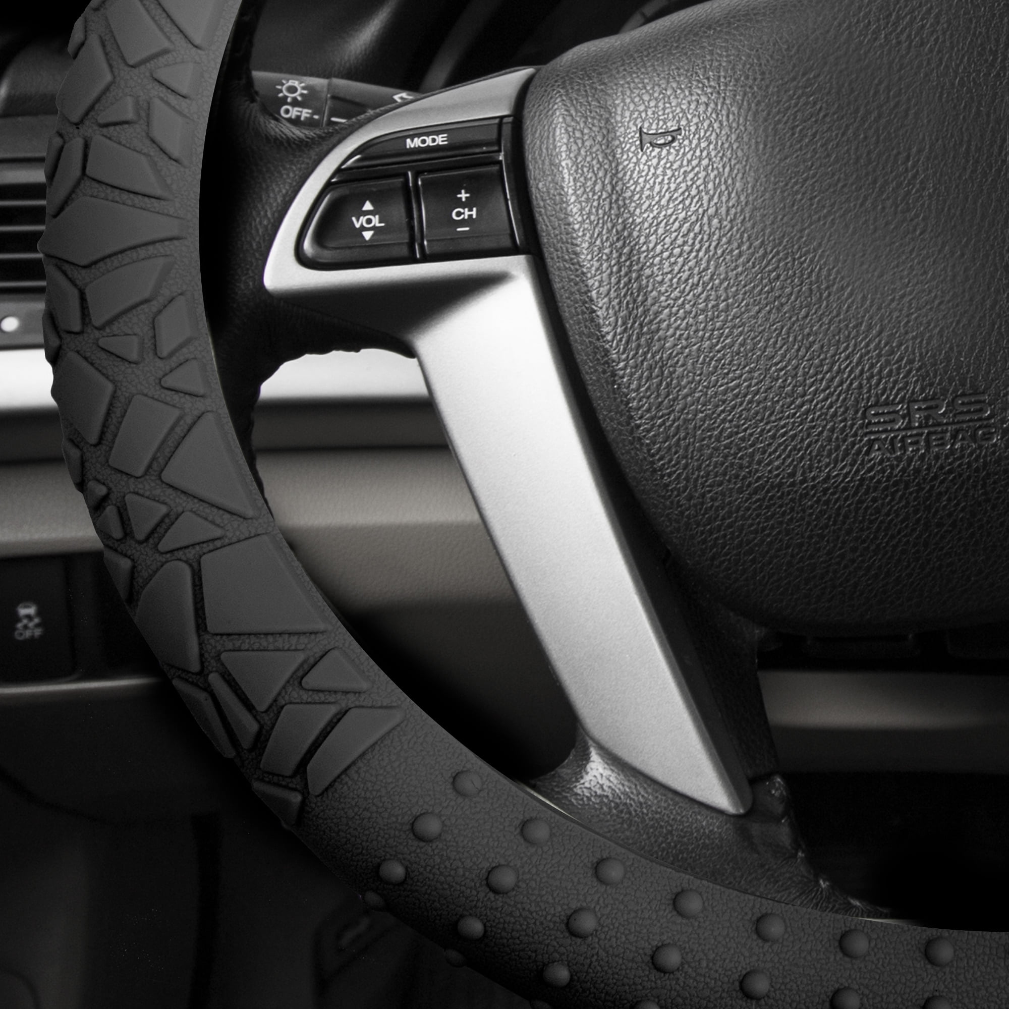 FH Group Soft Silicone Steering Wheel Cover with Textured Pattern and Anti-Slip Grip Design, UV-Resistant, Easy Installation, Durable, Waterproof & Odorless, Universal Fits 14.5" - 15.5" - Black