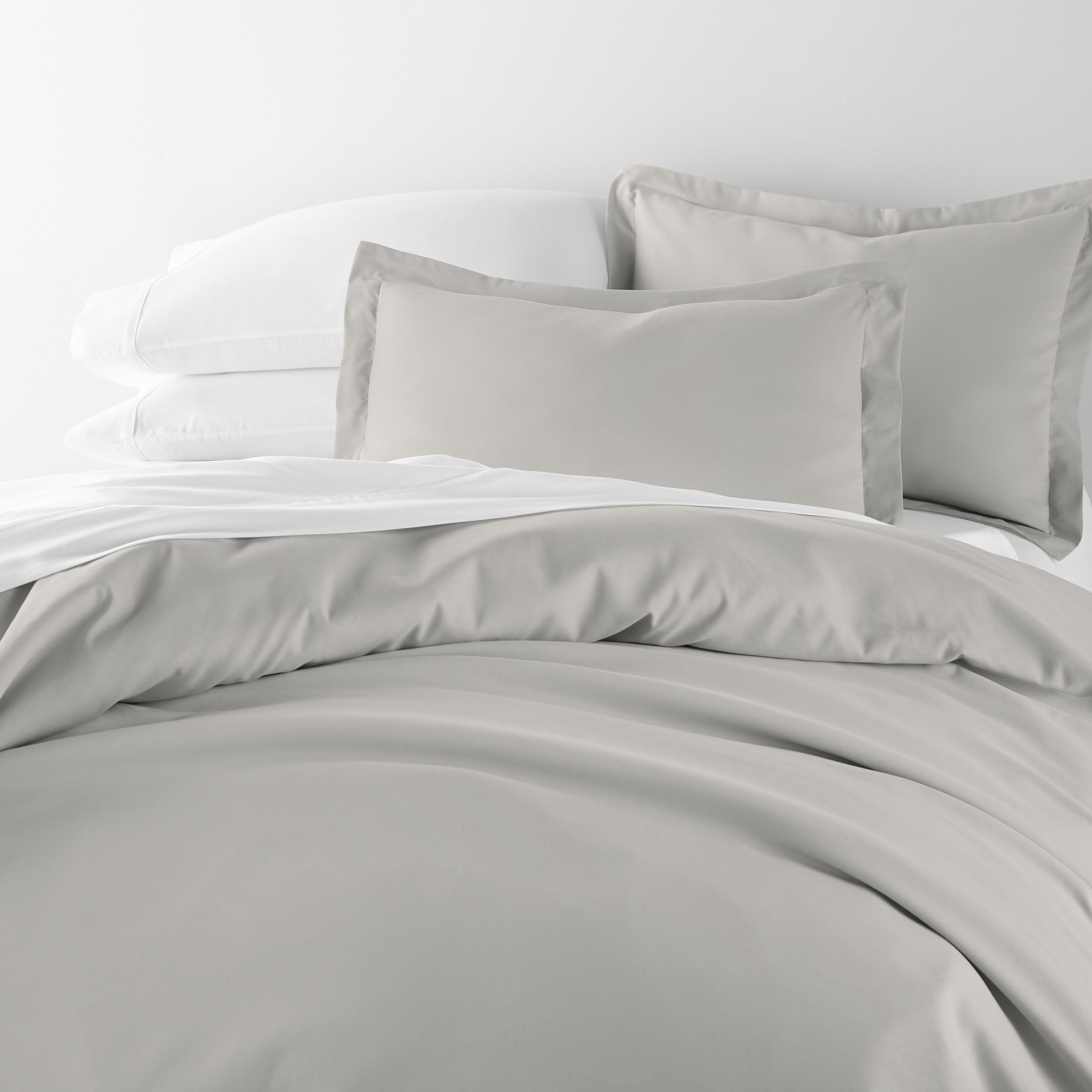 Noble Linens 3-Piece Light Gray Duvet Cover Set, Full/Queen