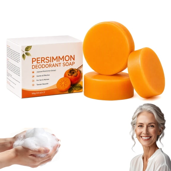 Kaori Persimmon Deodorizing Soap Bar 3 Pack‑3.5oz Each, Natural Tannin Body & Aging Odor Control, Deep Cleansing Bar Soap for Body Hand Feet